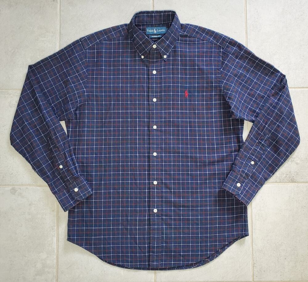 Ralph Lauren Men's Medium Long Sleeve Button Shirt Classic Fit Blue Green Plaid